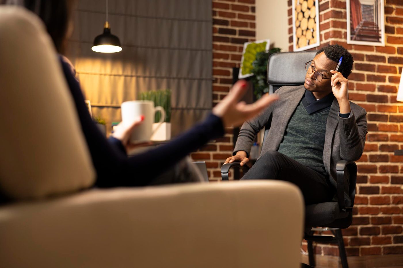 A man in conversation with his psychologist